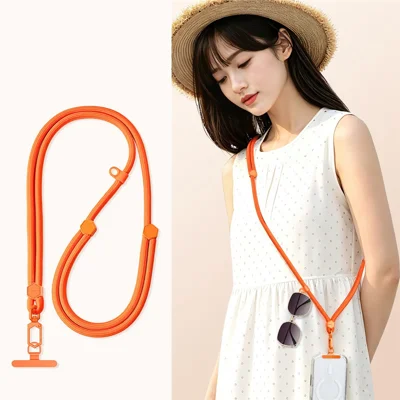 150 cm mobilrem halsband justerbart crossbody rep med fästklister av rostfritt stål - Orange