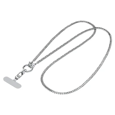 120cm Rotatable Metal Chain Phone Lanyard Crossbody Neck Strap with Tether Tab - Silver