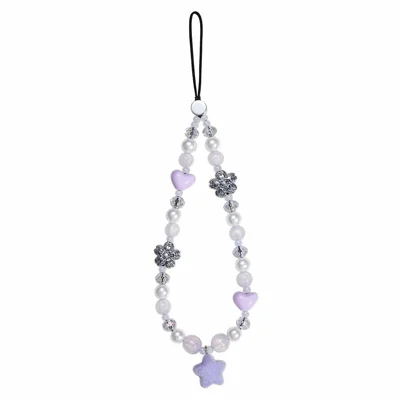 17cm Phone Chain Anti-lost Strap Heart Star Pearl Beaded Phone Lanyard Aesthetic Anti-Lost Wrist Strap