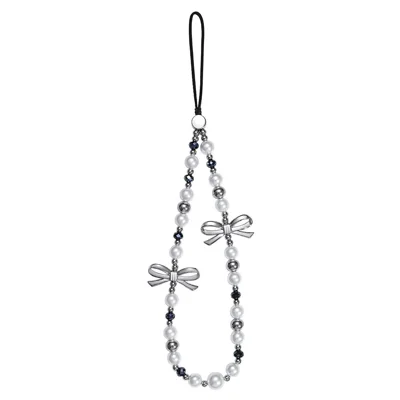 17 cm Double Bow Pearl Beaded Phone Charm Lanyard Chain Anti-Lost Wrist Strap Phone Bracelet Keychain