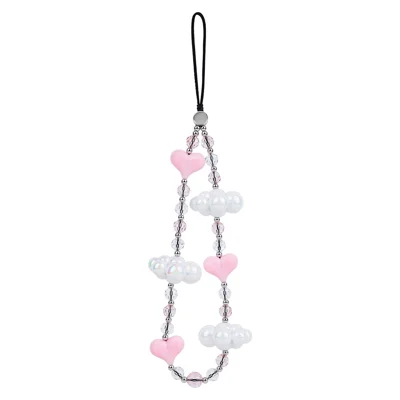 17cm Phone Chain Acrylic Cloud Lanyard with Heart Beads Crystal Phone Strap Anti-lost Hanging Accessory
