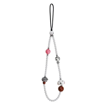 17cm Phone Chain Strap with Cute Dog Charm Pearl Beads Anti-Lost Phone Lanyard Wrist Strap