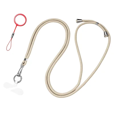 CT-67 1.6m Adjustable Phone Lanyard Crossbody Strap with 60 x 16mm Clear TPU Tether Tab, Strap Diameter: 6mm - Light Camel