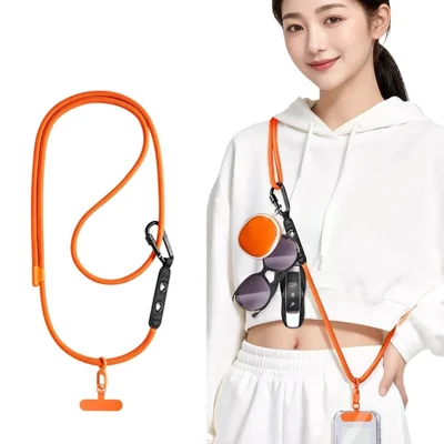 CT-84 160cm Phone Lanyard Anti-Drop Adjustable Polyester Strap with Tether Patch for Outdoor Hiking - Orange