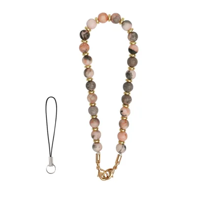 29cm Natural Stone Phone Lanyard Handmade Beaded Anti Drop Lobster Clasp Wrist Strap with Ring Strap - P68045 Zebra Jasper
