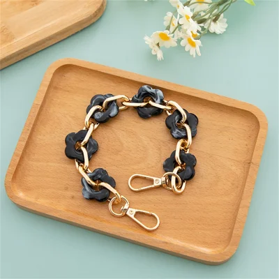 30cm Acrylic Flower Chain Bag Strap with Spring Clips Phone Lanyard for Handbags - Black