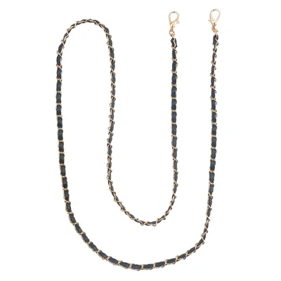 120cm Phone Chain Crossbody Metal Leather Braided Strap Lanyard for Phone Cases and Small Bags - Black