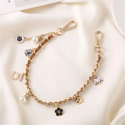 36cm Short Chain Charms PU + Metal Spring Clip Pearl Pendant Strap for Handbags  /  Cellphone - Khaki