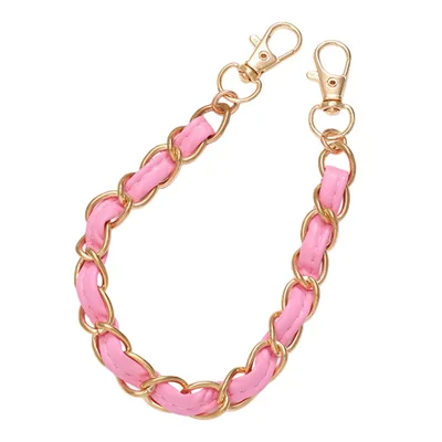 27.5cm PU + Metal Phone Lanyard Replacement Purse Handle Woven Chain Strap for Phone Cases, Keys and Small Bags - Pink