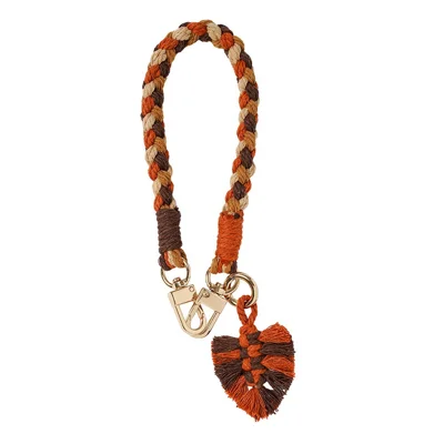 37cm Braided Phone Lanyard Four-Strand Bag Charm Strap with Removable Leaf Tassel for Phone Bags - Red Coffee