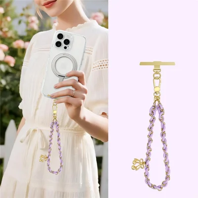 32cm Braided Phone Chain Strap Wrist Cord Zinc Alloy Polyester Anti-Loss Short Lanyard with Tether Tab - Aromatherapy Purple