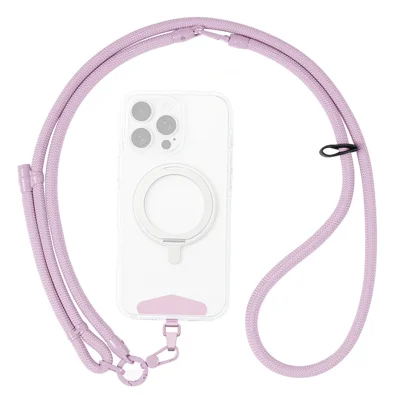 150cm Crossbody Phone Strap 3 in 1 Adjustable Lanyard Paint Coating Polyester Neck Strap with Tether Tab - Light Purple