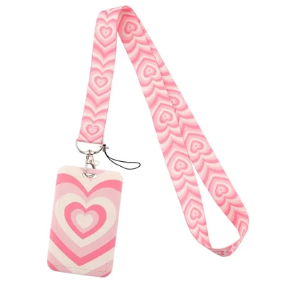 Crachá Universal com Cordão para Celular e Chaveiro com Suporte para Cartão de Identificação com Estampa de Coração para Estudante, Enfermeira, Professor - AL896-1