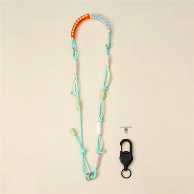 150cm Woven Neck Lanyard Color Blocking Crossbody Phone Strap with Tether Tab and Anti-theft Buckle - Mint Green