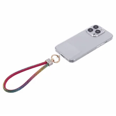 A12 Style Phone Wrist Strap Rhinestone Decor Bling Wristlet Key Chain with Patch - Multi-color