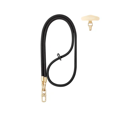 LEEU DISEÑO 120 cm Correa para teléfono móvil con lengüeta de metal, cordón ajustable de poliéster para teléfono celular - Negro