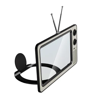 12 Inch Phone Screen Magnifier Retro TV Style Desktop Phone Stand Foldable Amplifier for Movie Watching - Gray [WL865]