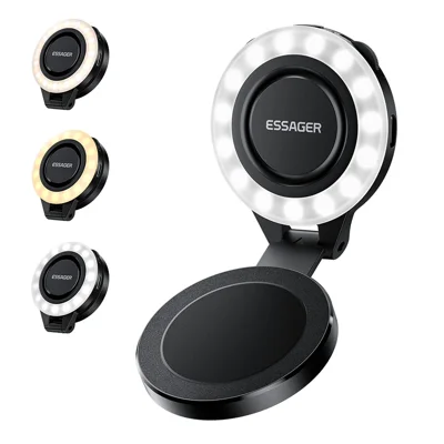 ESSAGER D13 Luz de Preenchimento de Bolso Multifuncional com Ímã, Difusor em Formato de Anel, Luz de Relleno Ajustável com 3 Temperaturas de Cor para Selfies e Fotografia - Preto