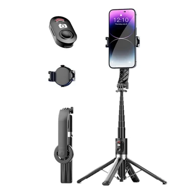 P07MAX Magnetic Phone Selfie Stick Bluetooth-Compatible Remote Control Extendable Four-Legged Bracket - Black