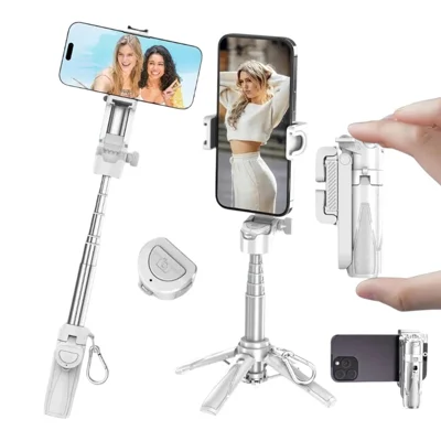 JMARY MT-18 Mini Phone Selfie Stick Tripod Extendable Phone Stand with Wireless Control for Live Streaming - White