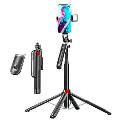 P195 V1 Single Fill Light Bluetooth-Compatible Selfie Stick Extendable Phone Stand Four-Leg Bracket