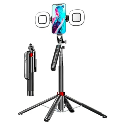 P195 Bluetooth-Compatible Selfie Stick Extendable Phone Stand Four-Leg Bracket with 2 Square Fill Lights