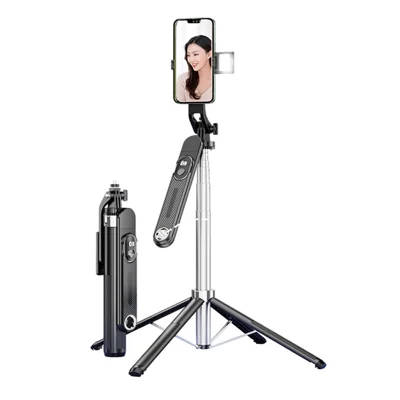 P510 V1 Single Fill Light Extendable Phone Selfie Stick 1.8m Live Streaming Photography Four-Leg Bracket with Remote Shutter