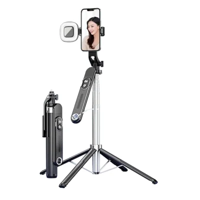 P510 Extendable Phone Selfie Stick 1.8m Live Streaming Four-Leg Bracket with 1 Square Fill Light