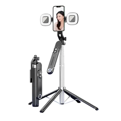 P510 Extendable Phone Selfie Stick 1.8m Live Streaming Four-Leg Bracket with 2 Square Fill Lights