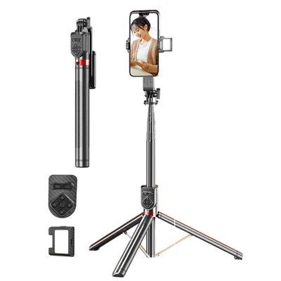P100TK 360 Degree Rotation Anti Shake Phone Tripod Stand Bluetooth-compatible Selfie Stick with Single V1 Fill Light