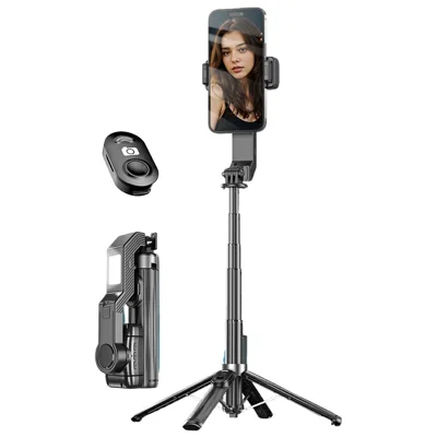 Q31 Extendable Selfie Stick Gimbal Stabilizer Smartphone Anti Shake Four-leg Stand with LED Fill Light