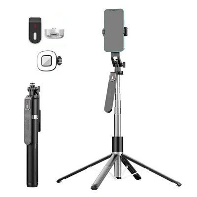 P180MAX Phone Selfie Stick 2.2m Extendable Live Streaming Foldable 4-Leg Stand with 1 Square Fill Light