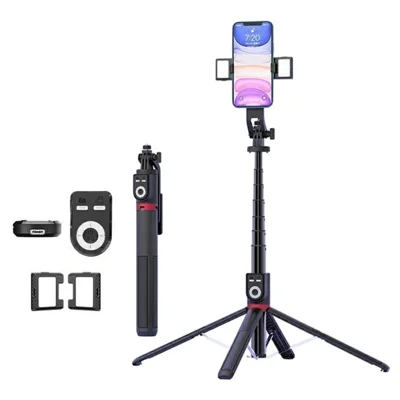 P225TK Dual V2 Fill Light Portable Phone Selfie Stick Extended Aluminum Alloy Stand with TikTok Remote Control