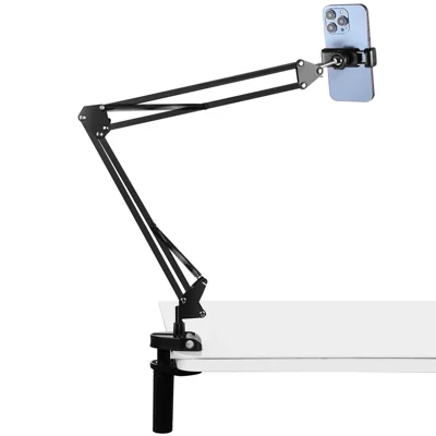 PULUZ PU650B Foldable Suspension Arm Phone Holder 360 Degree Rotation Desk Mount for Smartphones Up to 6.8 Inch
