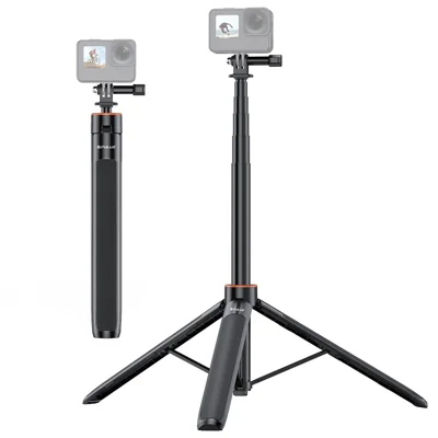 PULUZ PU731B 2 in 1 Aluminum Alloy Selfie Stick Tripod Stand 54 Inch Extendable Monopod for Action Camera