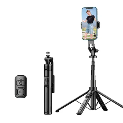 K27 Bluetooth-Compatible Selfie Stick Smartphone Extendable Live Streaming 4 Leg Stand - Black