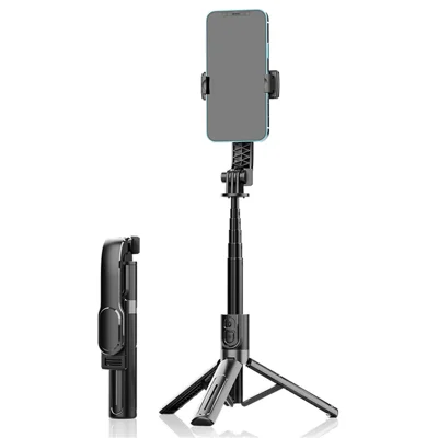 K26 Bluetooth-Compatible Phone Selfie Stick Portable Travel Extendable Live Streaming Tripod - Black