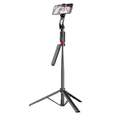 JH18 Selfie Stick Tripod Bluetooth-Compatible Remote Control Phone Tripod Stand Detachable Gimbal - Obsidian Black