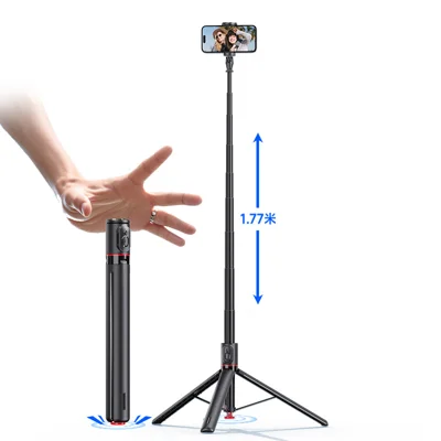 CYKE TT01 Extendable Selfie Stick Pop-up Tripod with Bluetooth-compatible Remote for Live Streaming - Black
