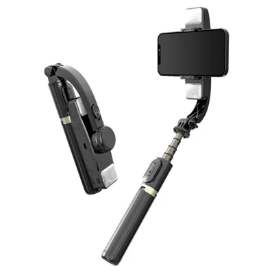 CYKE Q08D Handheld Selfie Stick Stabilizer Phone Holder with Rotatable Dual LED Fill Light Extendable Tripod Stand - Black