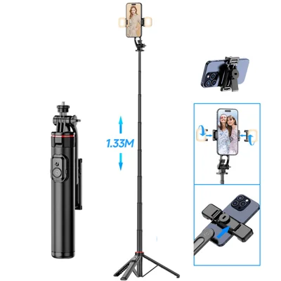 CYKE C13D 2 in 1 9-section Extendable Selfie Stick Tripod Stand with 3 Color Temperatures Dual LED Fill Light
