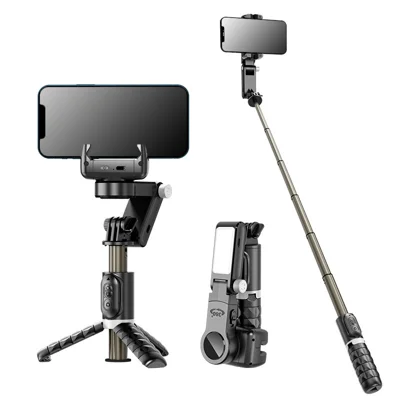 CYKE 2 en 1 Nacelle Stabilisateur Selfie Stick Support Antidéplacement Trépied avec Lampe LED - Noir