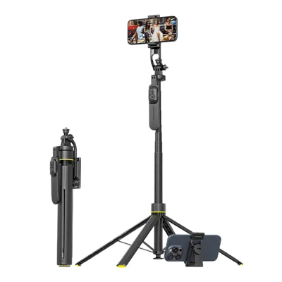 CYKE TT18 pour smartphones, trépied selfie à nacelle panoramique 360 degrés, tige télescopique prolongée 1810 mm avec télécommande - sans lampe de remplissage