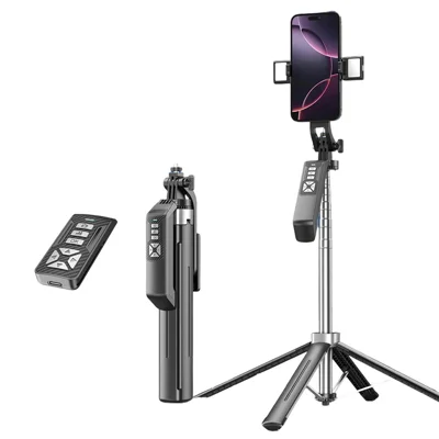 P18TK Bluetooth-compatible Selfie Stick with Dual Fill Light Anti-Shake Handheld Stabilizer 1.8m Extendable 4-leg Tripod - Black