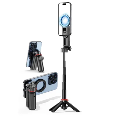 CYKE F08 Support Magnétique Mini Trépied Extensible avec Télécommande Bluetooth pour Téléphone, Monopode avec Pince