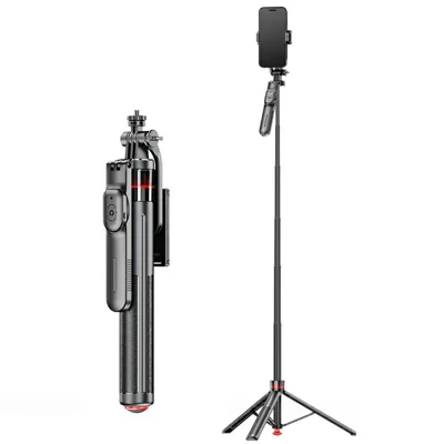 F06 One-Touch Deploy Selfie Stick Tripod 1300mm Extendable Automatic Tripod Stand for Travel, Vlogging - Black