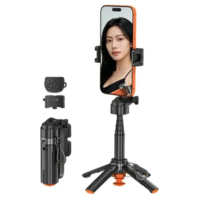 T13Y Bluetooth-kompatibler Selfie-Stick ausziehbarer Stativ-Automatiköffner aus Zinklegierung mit Handyhalterung - Schwarz