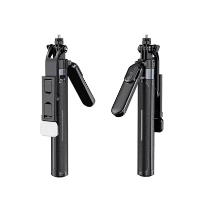 X2 Bluetooth-compatible Selfie Stick Tripod with Remote Control & Single Fill Light 1.3m Extendable 4-Axis Stabilization Phone Holder for Live Streaming - Black