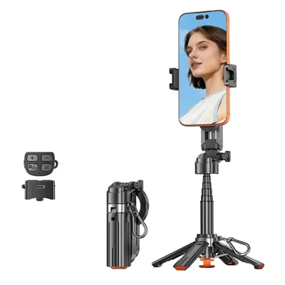 T13Y-C Magnetic Phone Holder Auto Pop-Up Tripod Extendable Selfie Stick with Bluetooth-compatible Remote for Photography - Black