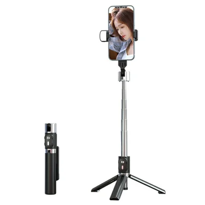 P60 Plus 110cm Extendable Selfie Stick Tripod with Single Fill Light Bluetooth-compatible 5.2 Remote for Live Streaming Photography - Black